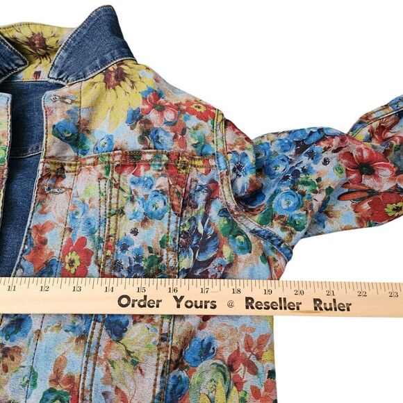 FDJ‎ French Dressing Jeans Jacket Womens Small Blue Reversible Floral Stretch - Picture 9 of 10